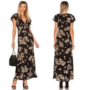 Revolve Amuse Society‎ Alana Black Floral Print Lace Up Maxi Dress Brown Boho XS